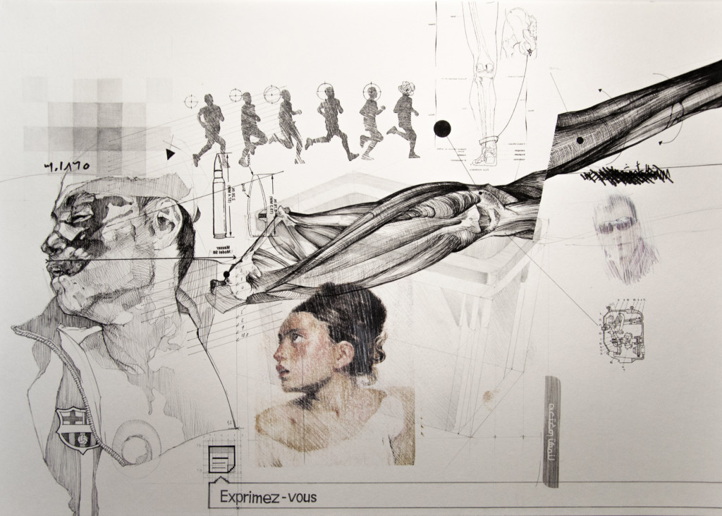 Nidhal Chamekh Dessin n°8. Encres, graphite et transfert sur papier. 42 x 60 cm. 2013