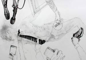 Nidhal Chamekh Dessin n°6. Encre et graphite sur papier. 42 x 60 cm. 2012