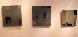 BBDImage 15, A Display Wall, Milk Feet and Two Yellow Spots, Hands and Yellow Mark, and _Albonet 2_, oil on canvas, 2013