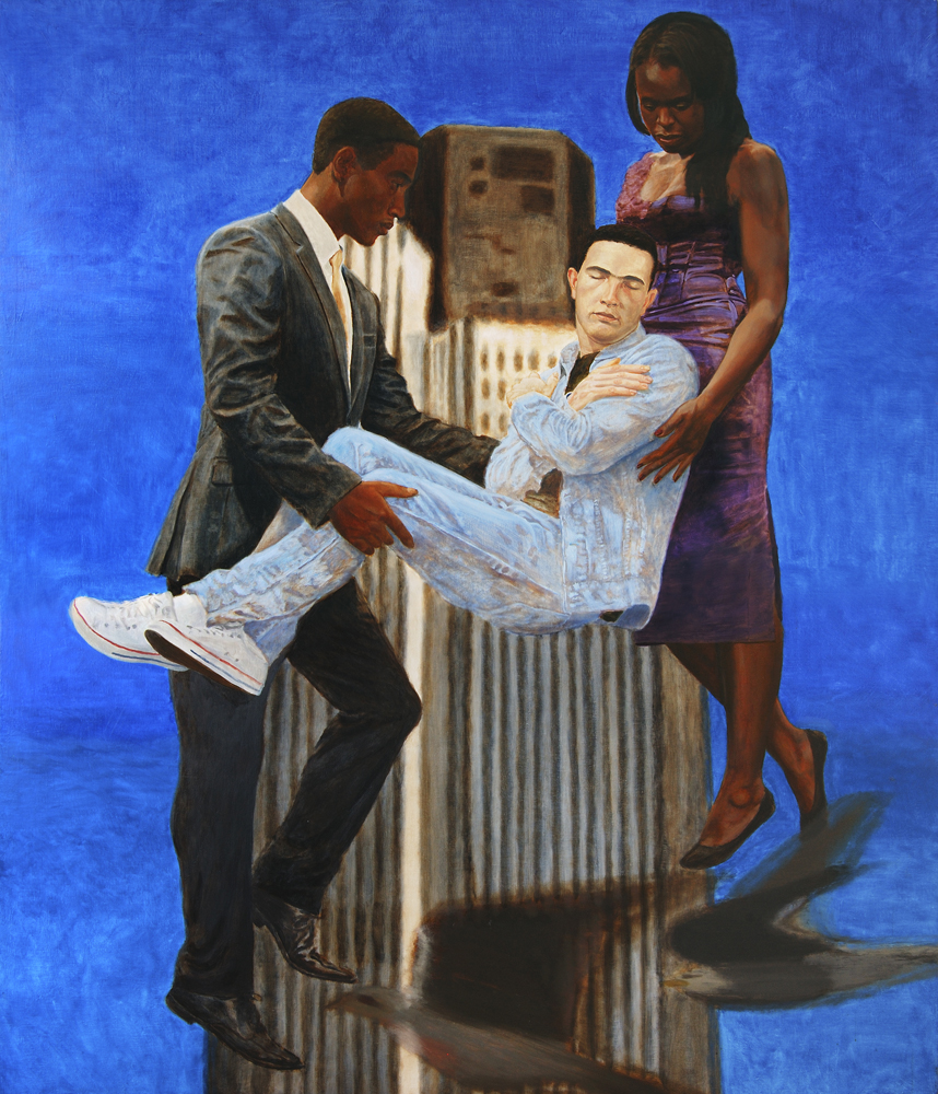 Kimathi Donkor, Jean Charles de Menezes Borne Aloft by Joy, Gardner and Stephen Lawrence, 2010