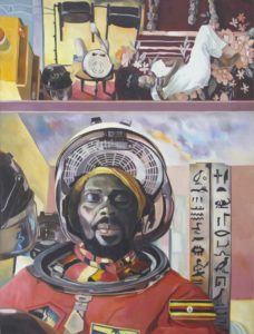 Henry ‘Mzili’ Mujunga, The Afronaut, 2018, Oil and tempera on canvas, 170 x 130 cm. Courtesy Circle Art Gallery