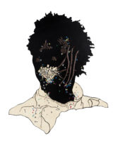 Alexandreséries;nzoloko map I, 57 cm x 47 cm,wood cut,incision , engraving and acrylic 2018