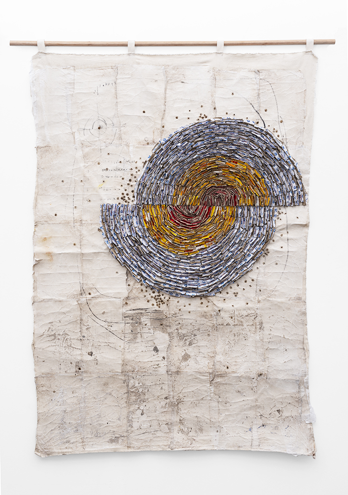 WallenMapondera_Moving-Target_2019_Cardboardwaxed-thread-and-wax-paper-on-canvas_126-x-180-cm_Front_LR