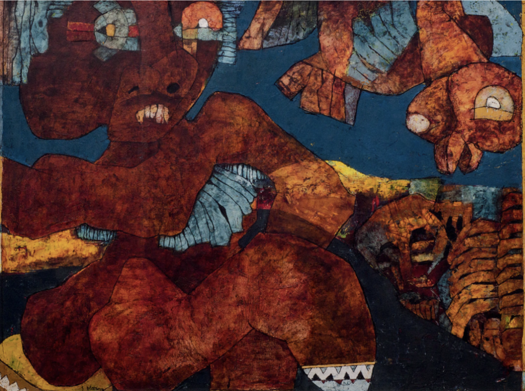 TichaA Legend of the Basotho Warrior, Leonard Matsoso Oil on canvas 75cm x 100cm Stellenbosch University Collection