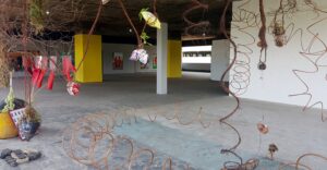JoyceLagos Biennial 2019 overview Rahima Gambo A walk sculpture and Raul Jorge Gourgel-Sandra Poulson Plastic Broken Chairs, Juxtaposed
