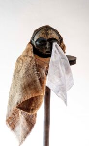 Aaron SAaron Samuel Mulenga. Welcome Home KK, 2021. Sculpture, Handkerchief with Hessian on wooden plinth. 13 x 9 x 8 cm