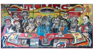 Mapopa Hussein Manda. The Zambian Last Supper, 2021. Acrylic on canvas. 150 x 300 cm