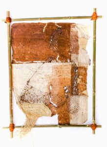 Sheila7Nakitende, Lockdown I, 2020, 50cm x 67cm, Bark cloth paper & raffia. Photograph by Martin Kharumwa. Image Courtesy of Borderlands Art